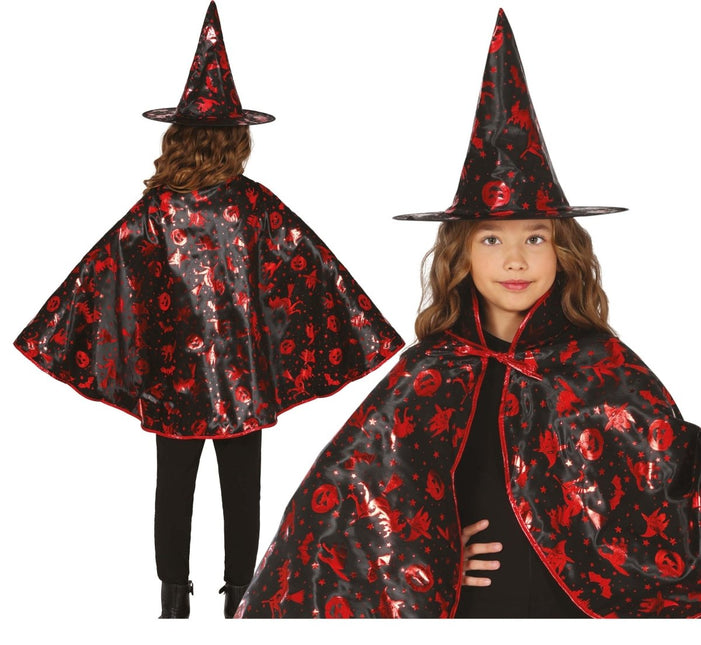 Halloween Verkleedset Zwart Rood Meisje Heks 2 delig van Fiestas Guirca koop je bij Partywinkel