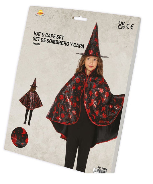 Halloween Verkleedset Zwart Rood Meisje Heks 2 delig van Fiestas Guirca koop je bij Partywinkel
