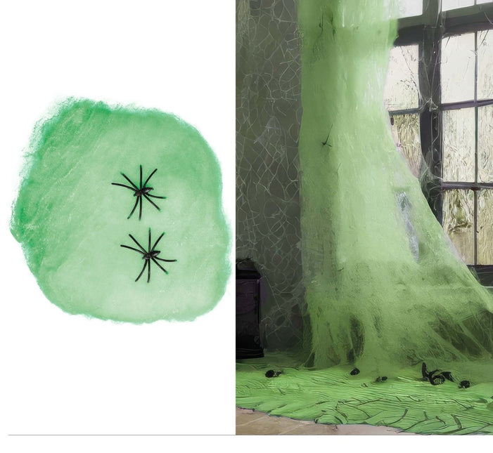 Halloween Wanddecoratie Groen Spinnenweb 100gr van Fiestas Guirca koop je bij Partywinkel