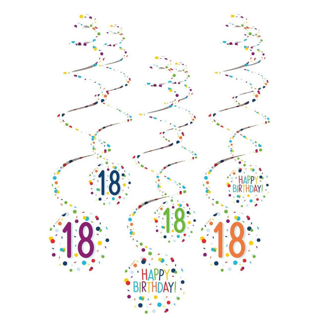 Hangdecoratie 18 Jaar Happy Birthday Confetti 61cm 6st van Riethmueller koop je bij Partywinkel