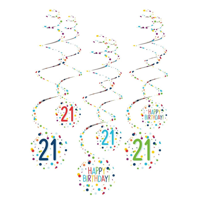 Hangdecoratie 21 Jaar Happy Birthday Confetti 61cm 6st van Riethmueller koop je bij Partywinkel