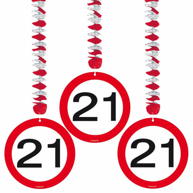Hangdecoratie 21 Jaar Verkeersbord 75cm 3st van Folat koop je bij Partywinkel