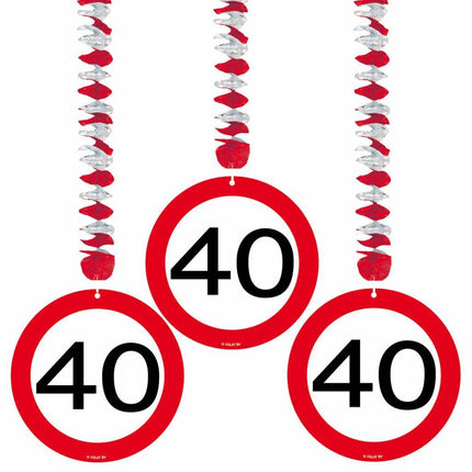 Hangdecoratie 40 Jaar Verkeersbord 75cm 3st van Folat koop je bij Partywinkel