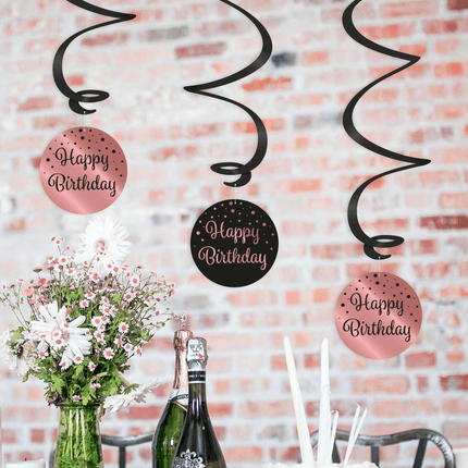 Hangdecoratie 50 Jaar Happy Birthday Zwart Roze 17cm 3st van Paper Dreams koop je bij Partywinkel