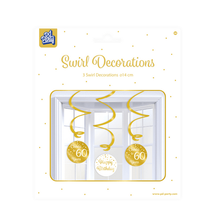 Hangdecoratie 60 Jaar Happy Birthday 17cm 3st van Paper Dreams koop je bij Partywinkel