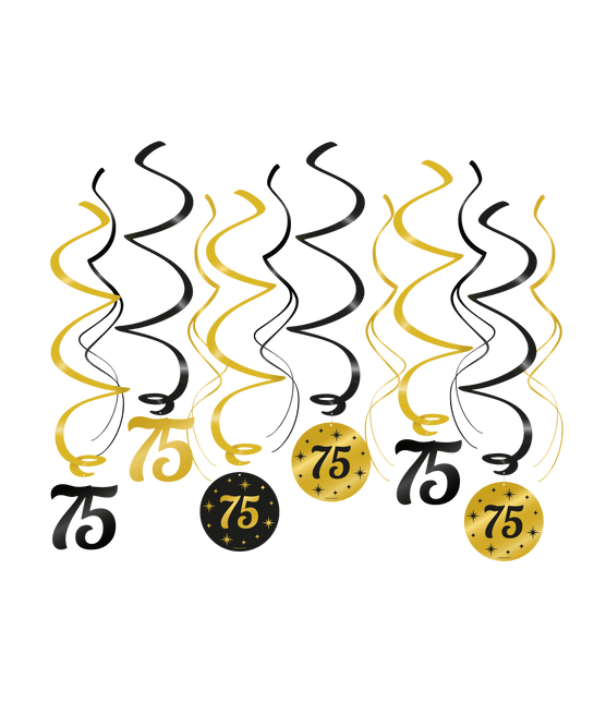 Hangdecoratie 75 Jaar 14cm 12st van Paper Dreams koop je bij Partywinkel