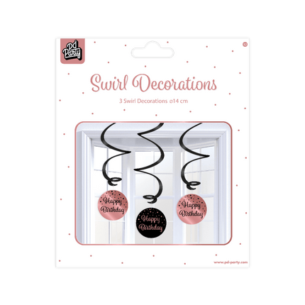 Hangdecoratie Happy Birthday Zwart Roze 17cm 3st van Paper Dreams koop je bij Partywinkel