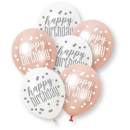 Happy Birthday Ballonnen Assorti Rose Pearl 30cm 6st van Unique koop je bij Partywinkel