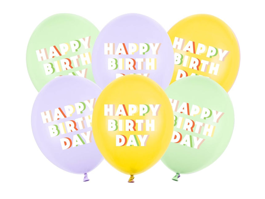 Happy Birthday Ballonnen Gekleurd Latex 30cm 6st van Partydeco koop je bij Partywinkel