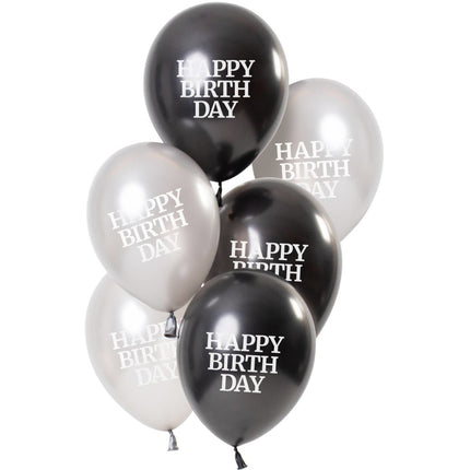 Happy Birthday Ballonnen Zwart 23cm 6st van Folat koop je bij Partywinkel