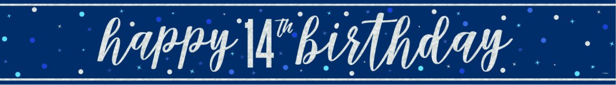 Happy Birthday Banner Blauw 14 Jaar 2,74m van Unique koop je bij Partywinkel