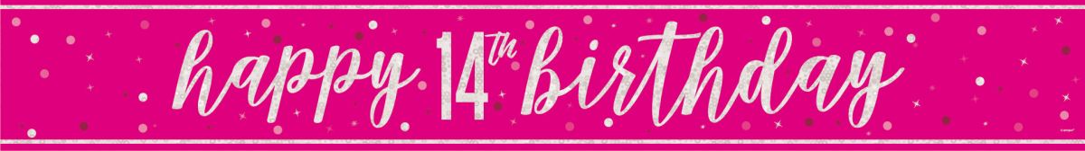 Happy Birthday Banner Roze 14 Jaar 2,74m van Unique koop je bij Partywinkel