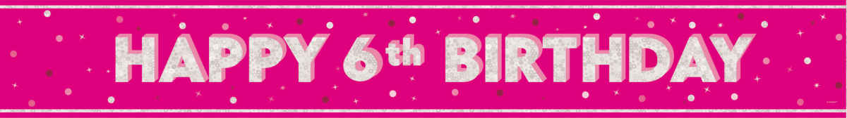 Happy Birthday Banner Roze 6 Jaar 2,74m van Unique koop je bij Partywinkel