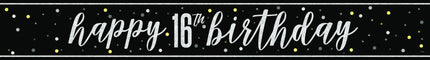 Happy Birthday Banner Zwart 16 Jaar 2,74m van Unique koop je bij Partywinkel