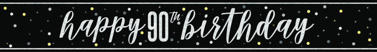 Happy Birthday Banner Zwart 90 Jaar 2,74m van Unique koop je bij Partywinkel