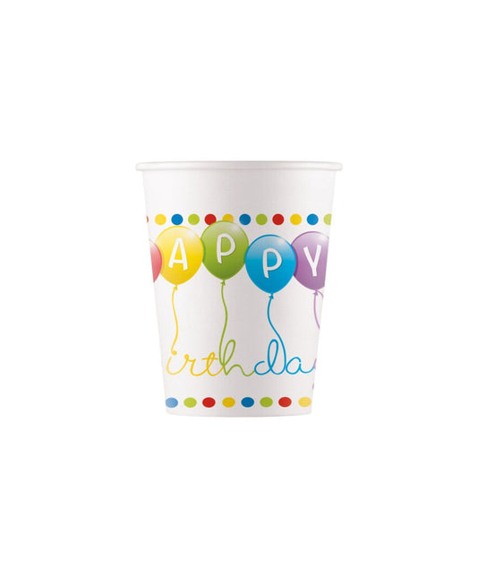 Happy Birthday Beker Papier 200ml 8 delig van Procos koop je bij Partywinkel