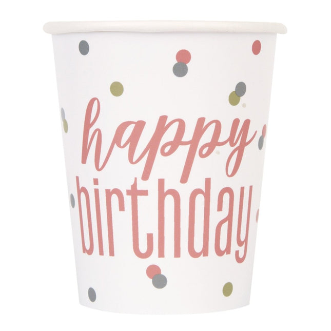 Happy Birthday Bekers 266ml 8st van Unique koop je bij Partywinkel