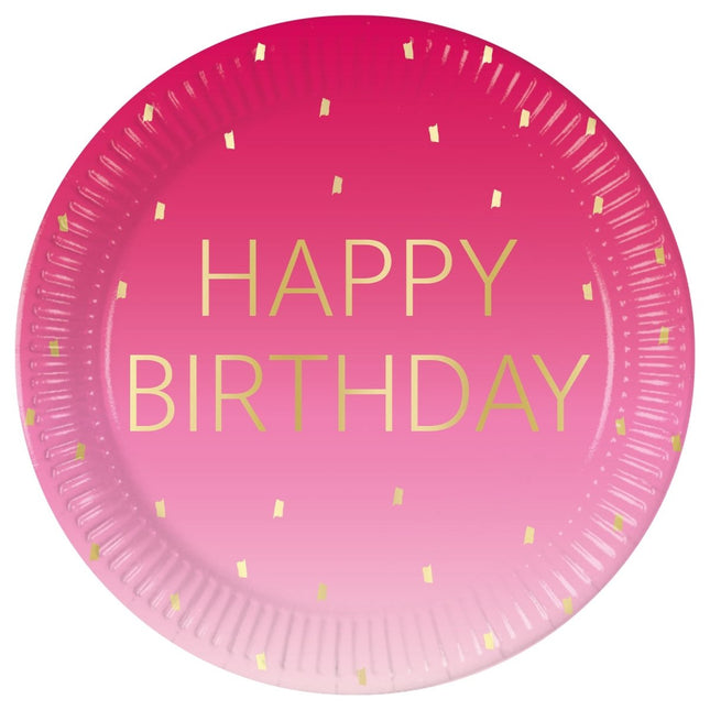 Happy Birthday Borden Goud Roze 23cm 8st van Procos koop je bij Partywinkel