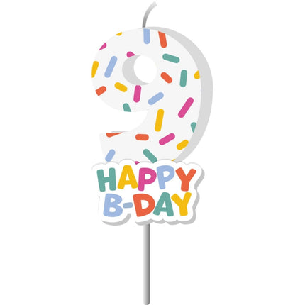 Happy Birthday Kaars 9 Jaar 7cm van Folat koop je bij Partywinkel