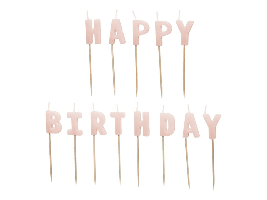 Happy Birthday Kaars Roze 13st van Partydeco koop je bij Partywinkel