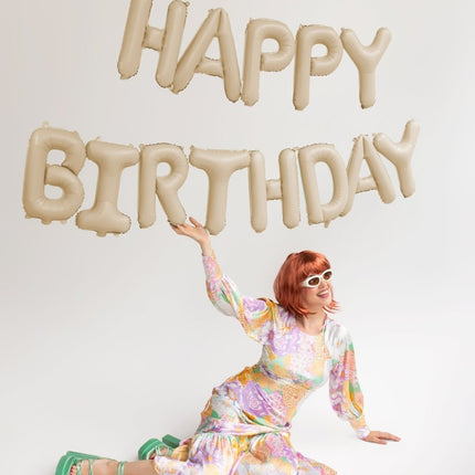 Happy Birthday Letter Ballon Beige 3,4m van Partydeco koop je bij Partywinkel