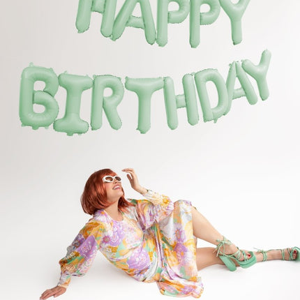 Happy Birthday Letter Ballon Mintgroen 3,4m van Partydeco koop je bij Partywinkel