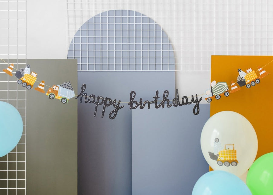 Happy Birthday Letterslinger Bouwvoertuigen 2m van Partydeco koop je bij Partywinkel