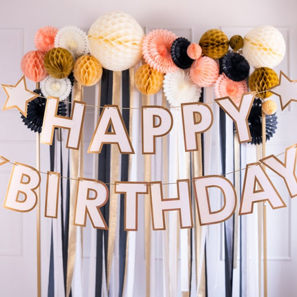 Happy Birthday Letterslinger Wit Goud 3m van Partydeco koop je bij Partywinkel