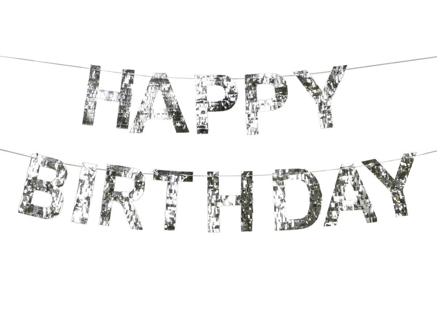 Happy Birthday Letterslinger Zilver 2,2m van Partydeco koop je bij Partywinkel