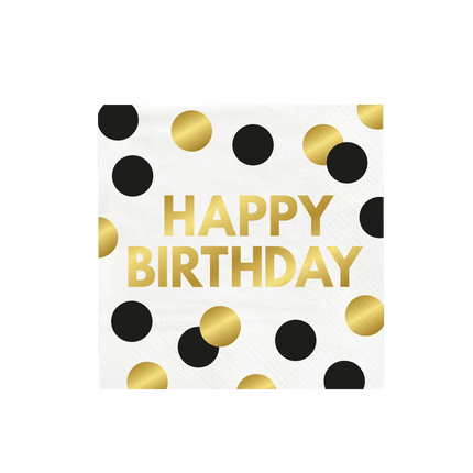 Happy Birthday Servetten Goud Zwart 16cm 16st van Paper Dreams koop je bij Partywinkel