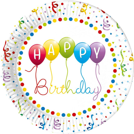 Happy Birthday Streamers Fsc Paper Plates Next Generation Large 23Cm 8St van Procos koop je bij Partywinkel