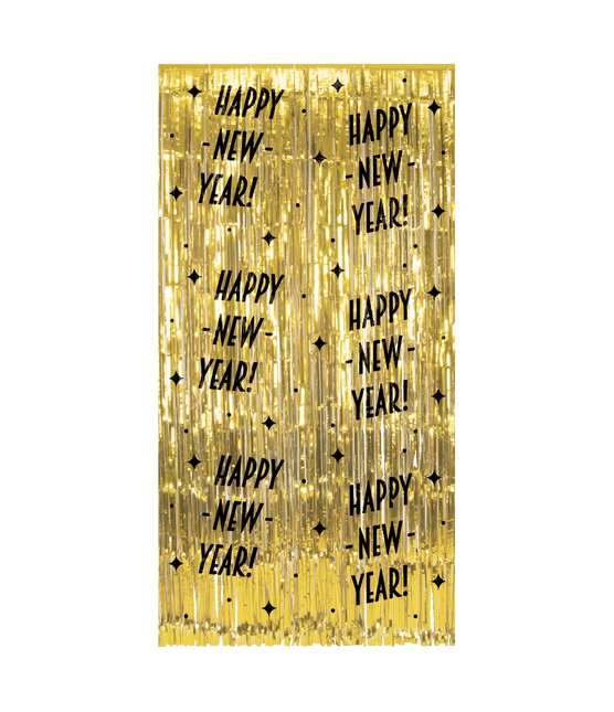 Happy New Year Deurgordijn Goud Zwart van Paper Dreams koop je bij Partywinkel