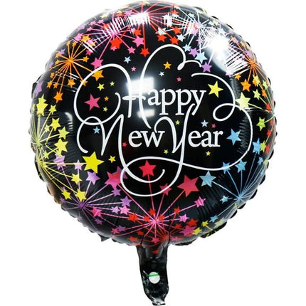 Happy New Year Helium Ballon Zwart Sterren Leeg 45cm van VDV Benefit koop je bij Partywinkel