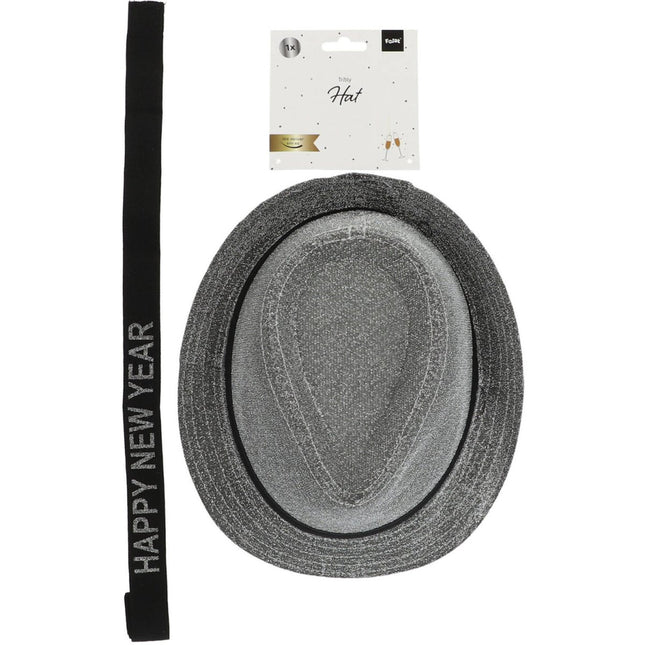 Happy New Year Hoed Zilver 59cm van Folat koop je bij Partywinkel