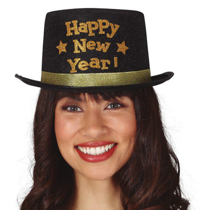 Happy New Year Hoed Zwart Goud van Fiestas Guirca koop je bij Partywinkel