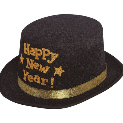 Happy New Year Hoed Zwart Goud van Fiestas Guirca koop je bij Partywinkel