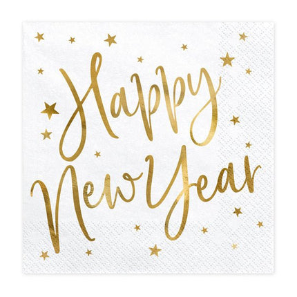 Happy New Year Servetten Wit 33cm 20st van Partydeco koop je bij Partywinkel