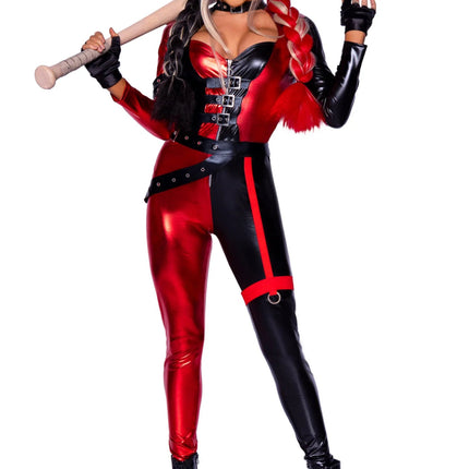 Harley Quinn Catsuit Rood Zwart Dames Leg Avenue van Leg Avenue koop je bij Partywinkel
