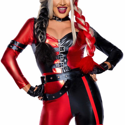 Harley Quinn Catsuit Rood Zwart Dames Leg Avenue van Leg Avenue koop je bij Partywinkel