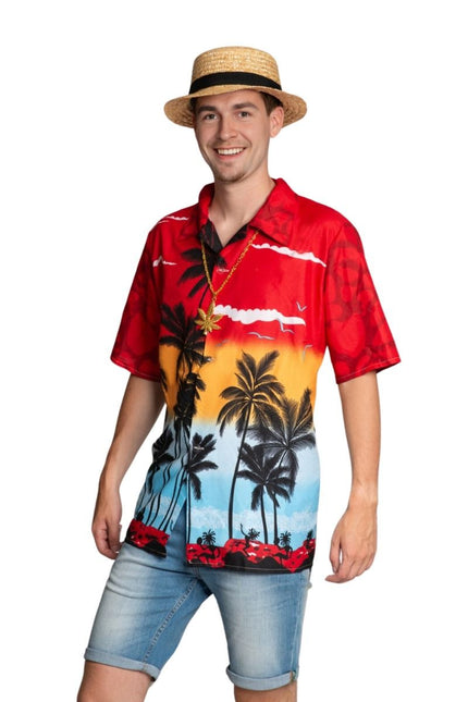 Hawai Shirt Paradise Rood – Unisex van Partychimp koop je bij Partywinkel