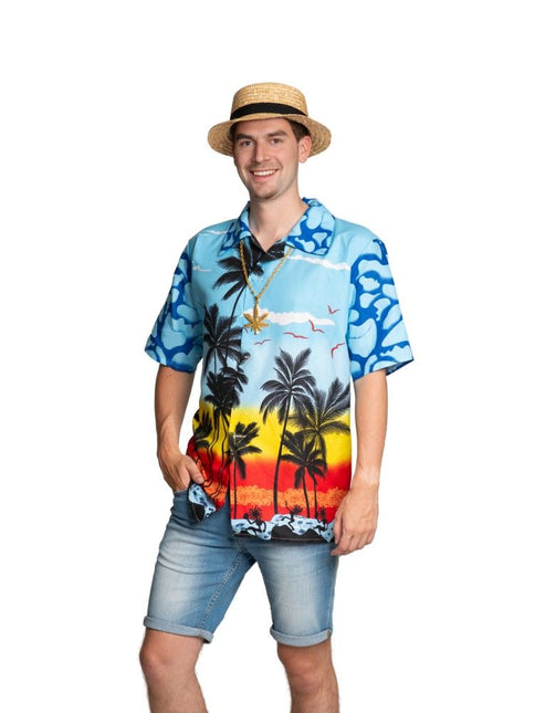 Hawaii Blouse Blauw Heren Paradise van Partychimp koop je bij Partywinkel