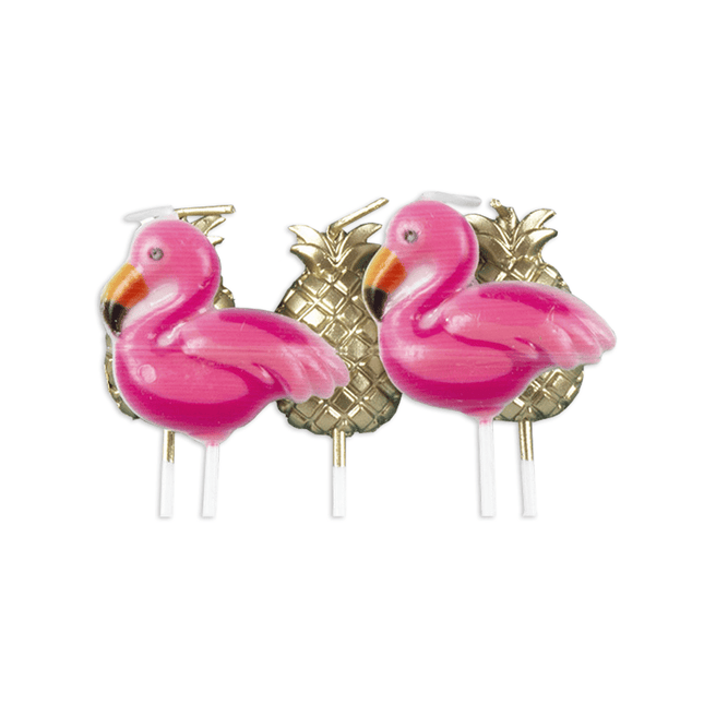 Hawaii Kaarsenset Flamingo 7cm 5 delig van Boland koop je bij Partywinkel
