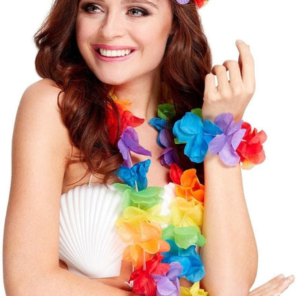 Hawaii Krans Set Regenboog 4 delig van Smiffys koop je bij Partywinkel