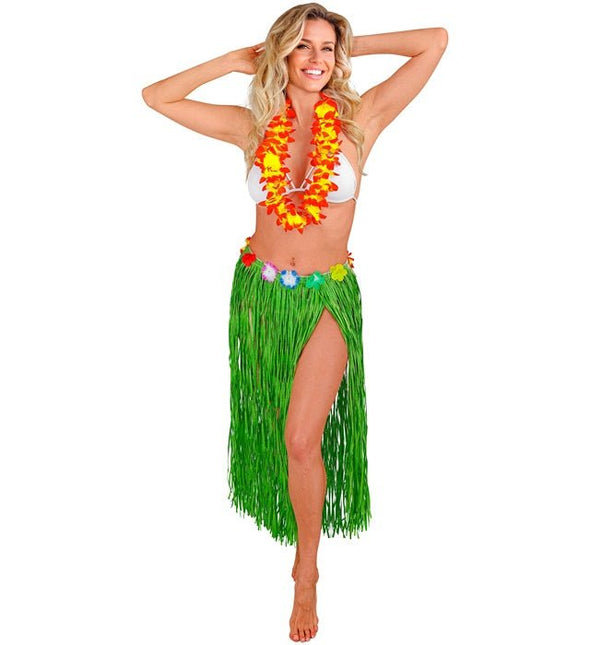 Hawaiirokje Groen Met Bloemenriem 80cm van Widmann koop je bij Partywinkel
