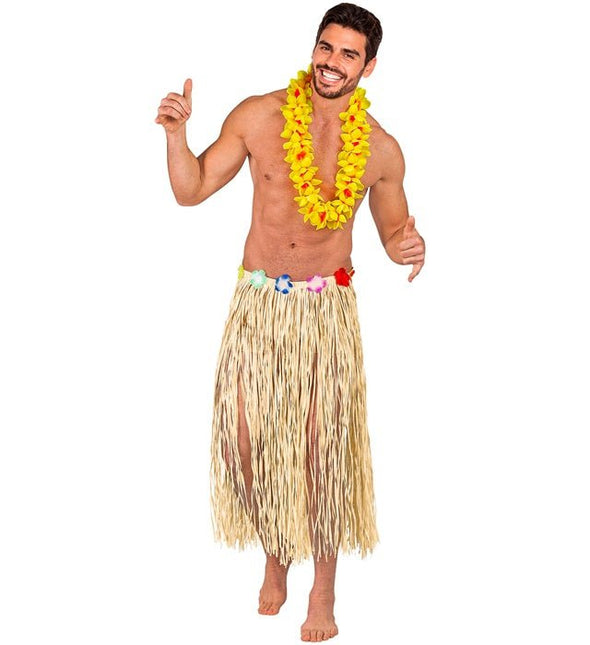 Hawaiirokje Naturel Met Bloemenriem 80cm van Widmann koop je bij Partywinkel
