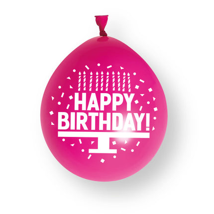 Assortiment roze ‘Happy Birthday’-latexballonnen, 23 cm, 10 stuks