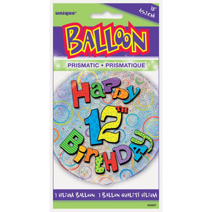 Helium Ballon 12 Jaar Glitters 45cm leeg van Unique koop je bij Partywinkel