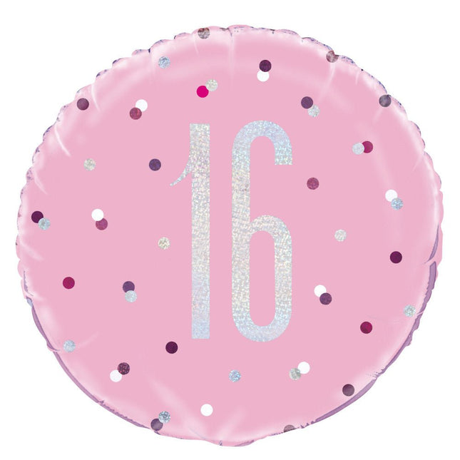 Helium Ballon 16 Jaar Roze 45cm leeg van Unique koop je bij Partywinkel