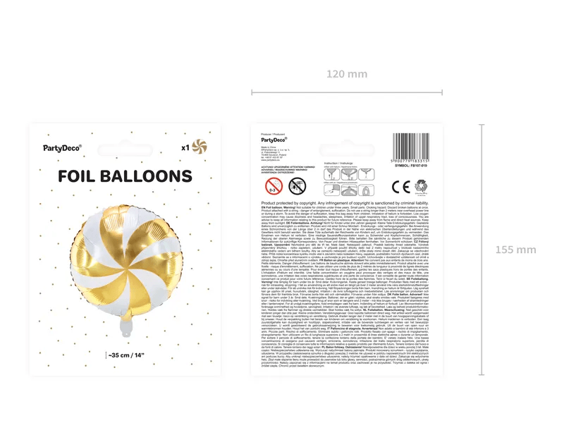 Helium Ballon Candy Goud Wit Leeg 35cm van Partydeco koop je bij Partywinkel