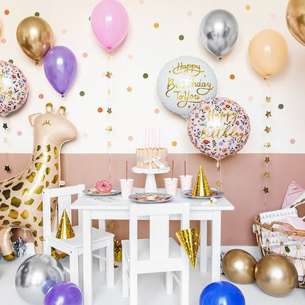 Helium Ballon Happy Birthday Bloemen Roze Leeg 45cm van Partydeco koop je bij Partywinkel